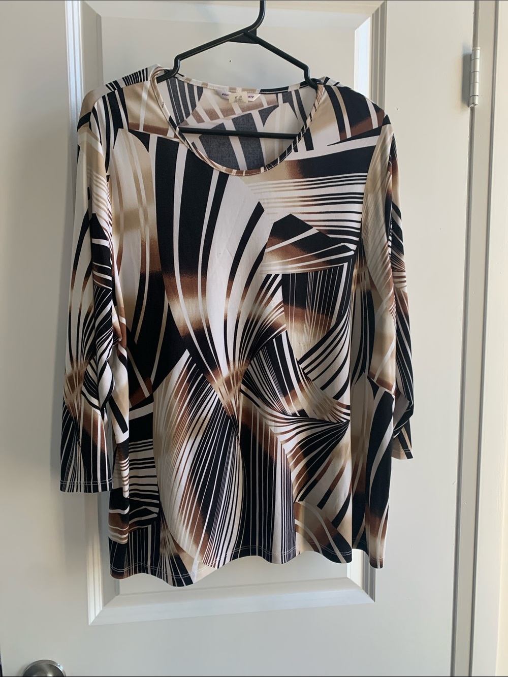 Allison Daley Black, Brown & Cream Abstract 3/4 Sleeve Top